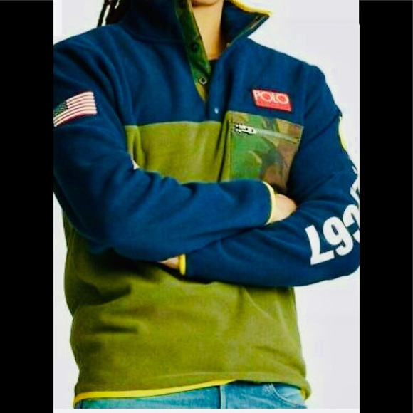 LG Polo Ralph Lauren Camo RLPC 67 Pullover Navy Green Fleece Men's Size LG - Picture 15 of 16